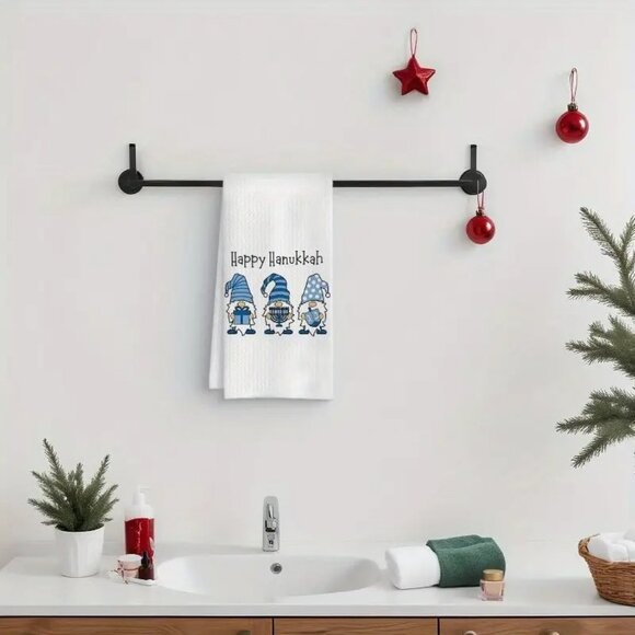 Happy Hanukkah Blue Gnomes Chanukah Menorah Kitchen Towel 18x26" Decor Gift - Picture 5 of 5